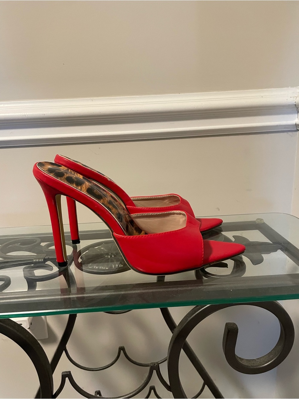 Red Open-Toe High Heel Mules 12 GUC
